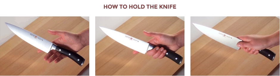 הדגמה של אחיזה נכונה של סכין שף